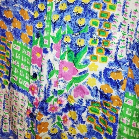Vintage Metro Express Silk Colorful Patchwork Print Blouse Women’s Size Medium - Picture 4 of 10